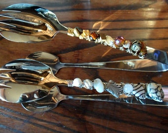 Wire wrapped and Beaded Salad tongs