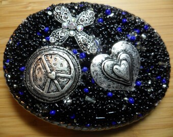 Cross, heart and peace buckle