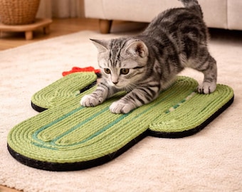 Tappetino tiragraffi a forma di cactus – Simpatico tiragraffi in sisal – Giocattolo interattivo per gatti da interno – Tavoletta antigraffio per proteggere i mobili