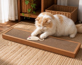 Natural Cat Scratcher with Mouse Toy – Cardboard Cat Scratch Board – Interactive Cat Toy – Furniture Protector – Cat Enrichment Toy