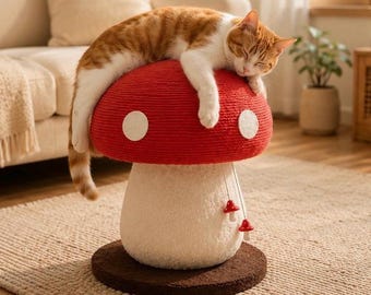 Mushroom Cat Scratcher | Cute Sisal Cat Scratching Post | Cat Bed & Interactive Toy | Modern Cat Furniture | Kitten Gift | Pet Play House
