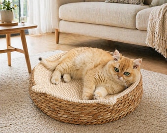 Cat Bed Natural Woven Basket | Cozy Cat Sofa | Cat Scratcher Bed