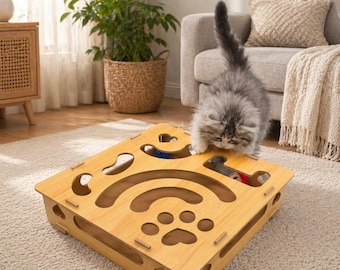 Interactive Cat Puzzle Toy Wooden Cat Toy Cat Enrichment Toy Cat Activity Board Cat Brain Game Indoor Cat Toy Pet Pu