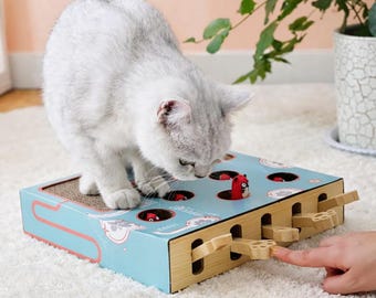 Interactive Cat Toy with Scratcher | Cat Puzzle Toy | Anti Stress Cat Toy | Cat Enrichment Board | Indoor Cat Activity Toy