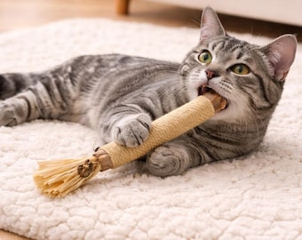 Paquete de 5 juguetes para gatos Silvervine | Palitos masticables de sisal natural | Juguete dental para gatos | Juguete interactivo para gatitos | Alternativa a la hierba gatera | Regalo ecológico para mascotas