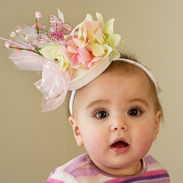 CUSTOM FOR MELISSA Baby Hat, "Fancy Nancy" Theme Fascinator Hat - use for  Flower Girl, Easter, Spring, Photo Prop