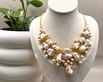 Baroque Pearl Necklace Set – Gold-Plated Chain & Stud Earrings