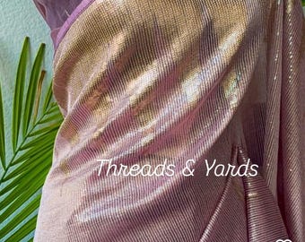 Mauve and Gold Shimmer Saree for Wedding & Party Wear All Over Sequin Embroidery  Includes Running Blouse Piece