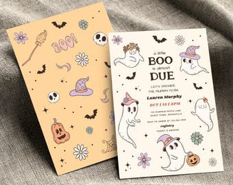 A Little Boo is Almost Due Halloween Baby Shower Instant Download Invitation Template