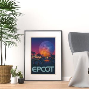 EPCOT Poster Retro Disney Print – Digital Download Wall Art – Spaceship Earth Monorail – Vintage Theme Park Decor