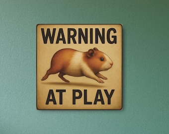 Funny Guinea Pig Warning Sign: Cavy Lover Metal Wall Decor