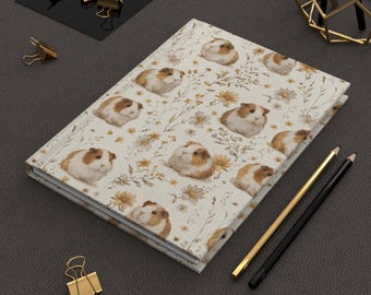 Carnet cartonné cochon d'Inde - Carnet de notes floral cavy - Cahier d'écriture ligné