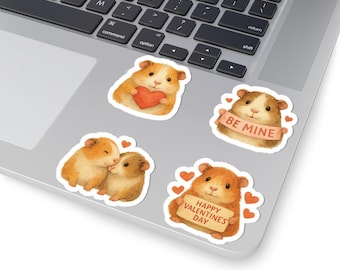 Pegatinas de San Valentín con conejillos de indias - Vinilo acuarela - Calcomanías de animales kawaii - Para portátil, diario o álbum de recortes - Para amantes de las mascotas