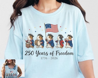 Camiseta sin mangas Comfort Colors con diseño de conejillos de indias y la Guerra Revolucionaria: 250 años de libertad