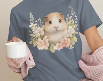 Guinea Pig Floral T-Shirt – Watercolor Animal Lover Comfort Colors Tee