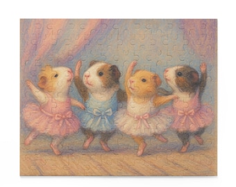 Dancing Guinea Pigs Puzzle: Whimsical Cavy Art Jigsaw (120/252/500 Piece Game
