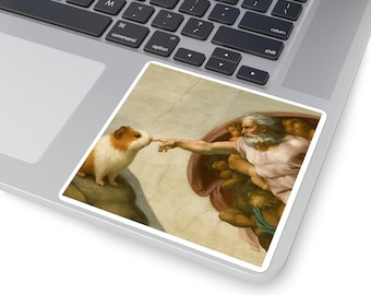 Guinea Pig Sticker - Renaissance Art Parody Square Vinyl Decal - Funny Cavy Lover Gift