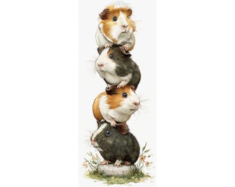 Guinea Pig Stack Poster, Whimsical Animal Art