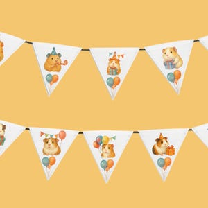 Banderines para fiesta de cumpleaños de conejillos de indias - Guirnalda de lona con forma de cerdito - Bandera decorativa para celebraciones - Decoración para amantes de los animales - Banderín reutilizable