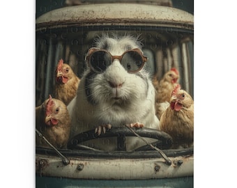 Funny Guinea Pig Bus Driver Jigsaw Puzzle – Whimsical Animal Puzzle