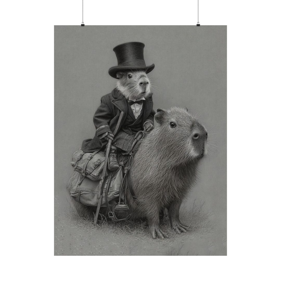 Capybara Ride Matte Vertical Poster - Suit-wearing Guinea Pig Art Print ...