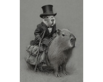 Capybara Fahrt Matte Vertikales Poster - Anzug Tragendes Meerschweinchen Kunstdruck