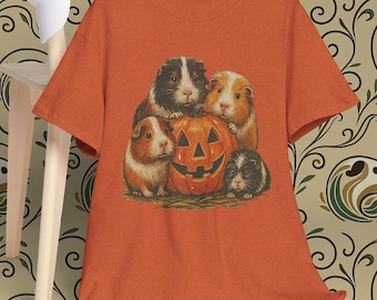 Camiseta de Halloween com estampa de porquinho-da-índia – Camiseta para amantes de animais de estimação com abóbora e abóbora