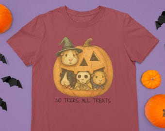 Camiseta de abóbora com estampa de porquinho-da-índia de Halloween, camiseta assustadora para amantes de animais