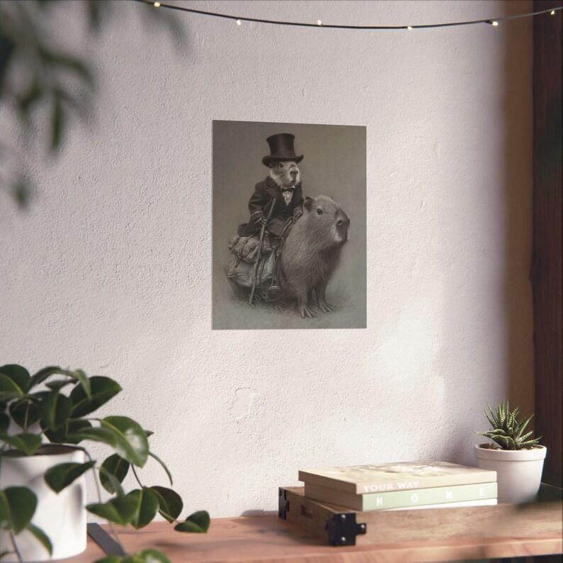 Capybara Ride Matte Vertical Poster - Suit-wearing Guinea Pig Art Print ...