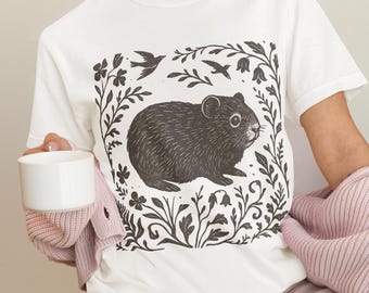 Floral Guinea Pig T-Shirt: Botanical Animal Art Comfort Colors Tee