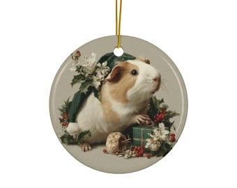 Adorno navideño de conejillo de indias - Edición navideña 2026 - Recuerdo de cerámica de 7,6 cm