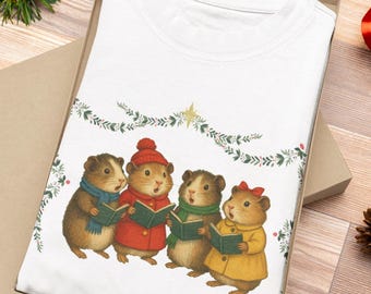 Christmas Caroling Guinea Pig T-Shirt - Festive Holiday Tee for Animal Lovers