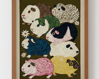 Guinea Pig Poster - Colorful Folk Wall Art Print - Living Room Animal Wall Decor