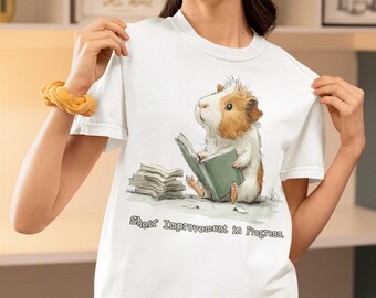 Reading Guinea Pig T-Shirt – Shelf Improvement Pun, Book Lover Gift