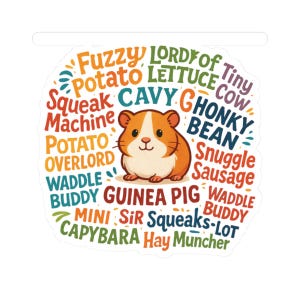 Meerschweinchen Aufkleber, Wort Wolke Design, Vinyl Aufkleber, Geschenk für Tierliebhaber, Meerschweinchen Tier Themen Journal Dekor, Meerschweinchen Einzigartige Schreibwaren