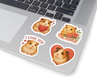 Pegatinas de San Valentín para cobayas - Set de 4 pegatinas de vinilo acuarela - Calcomanías kawaii de cobayas