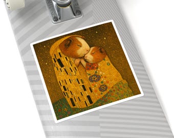 Pegatina de conejillo de indias - Vinilo cuadrado inspirado en Klimt