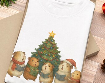 Christmas Guinea Pig Caroling T-Shirt - Holiday Pet Lover Tee