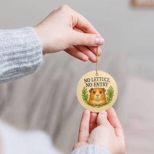 Guinea Pig Ornament Ceramic, No Lettuce No Entry Ornament, Cute Pet Lover Christmas Tree Decoration, Animal Humor Gift, Cavy Holiday Decor
