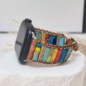 Pulseira Boho para Apple Watch - Pulseira de Pedra Natural para Apple Watch Série 10-11 (38 mm-49 mm) - Pulseira Artesanal para Apple Watch - Presente para ela