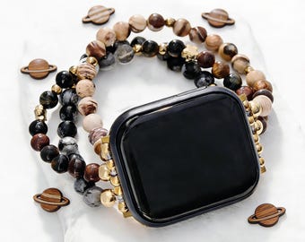 Tiger Eye Stone Smartwatch Band-Natural Imperial Jade-Fits 38-49mm (S10/11)-Handmade Lava Stone Watch Band-Handmade Beaded Smartwatch Band04
