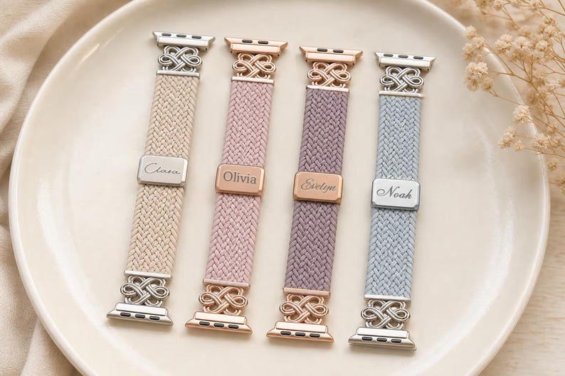 Correa para Apple Watch de mujer, con hebilla magnética trenzada, correa deportiva elástica, compatible con Series 1-11 Ultra SE 38 40 41 42 44 45 49 mm, correa magnética LM1606 imagen 2