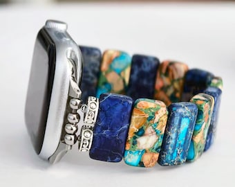 Bohemian Oil-Color Watch Band-38-49mm 10-11 Series-Natural Stone-jasper watch band-Hand Made Band-gift for her-Vintage Look iwatch band01