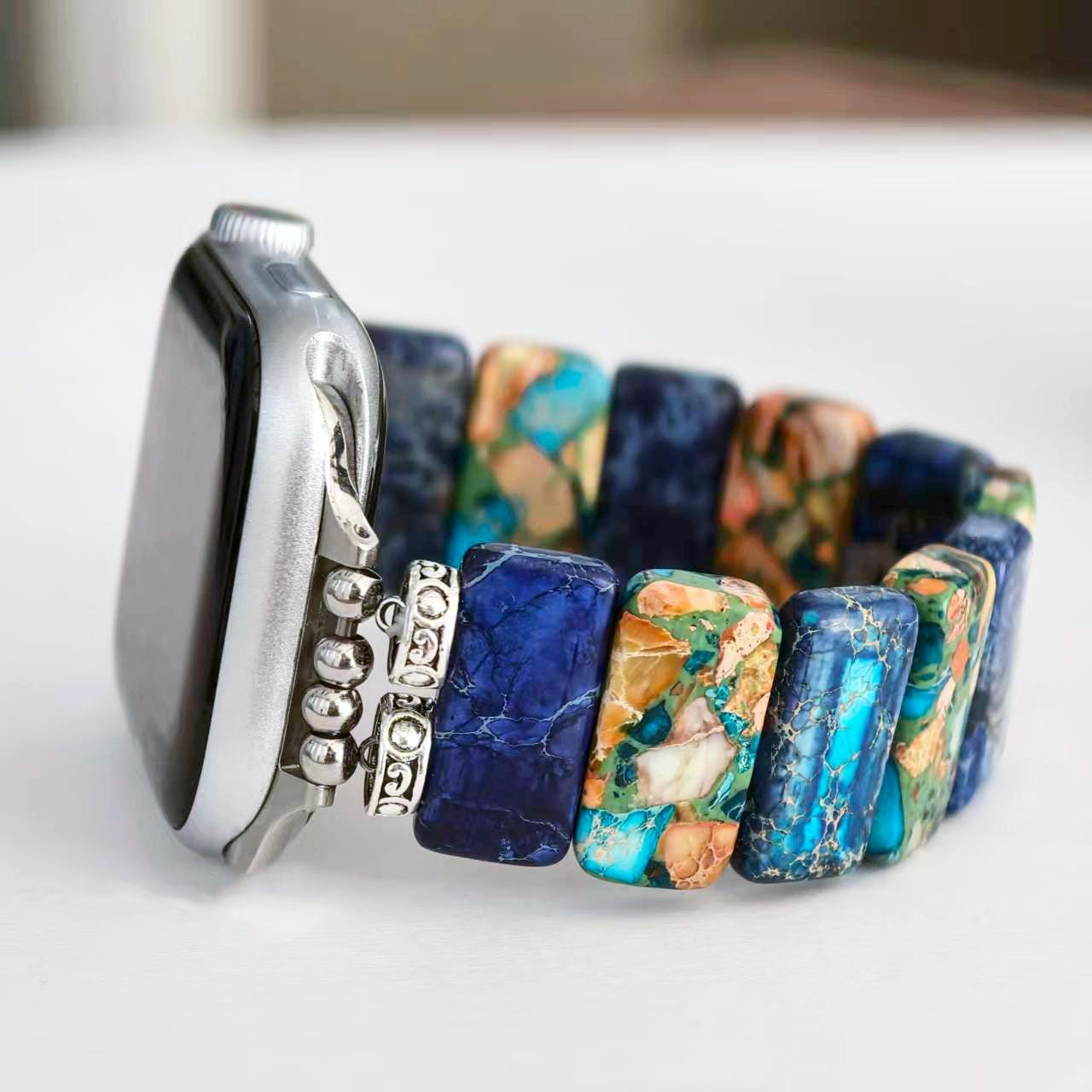 Art Deco Womens Gold Plate Blue Stones Rare Vintage Antique Watch Band Antique 14K White Gold Platinum Blue Sapphire Diamond Ladies  main image 2
