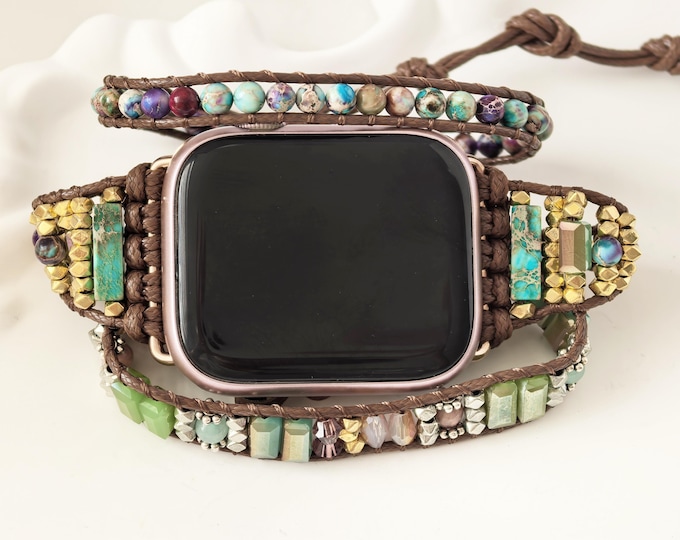 Bohemia Apple Watch Band-Natural Imperial Jade-Fits 40mm/41mm/44mm/45mm/46m Case Sizes-Bohemian Apple Watch Stra-l Watch Band Stone104