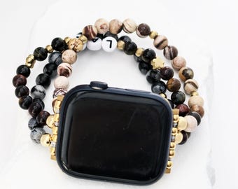 Tiger Eye Stone Smartwatch Band-Natural Imperial Jade-Fits 38-49mm (S10/11)-Handmade Lava Stone Watch Band-Handmade Beaded Smartwatch Band
