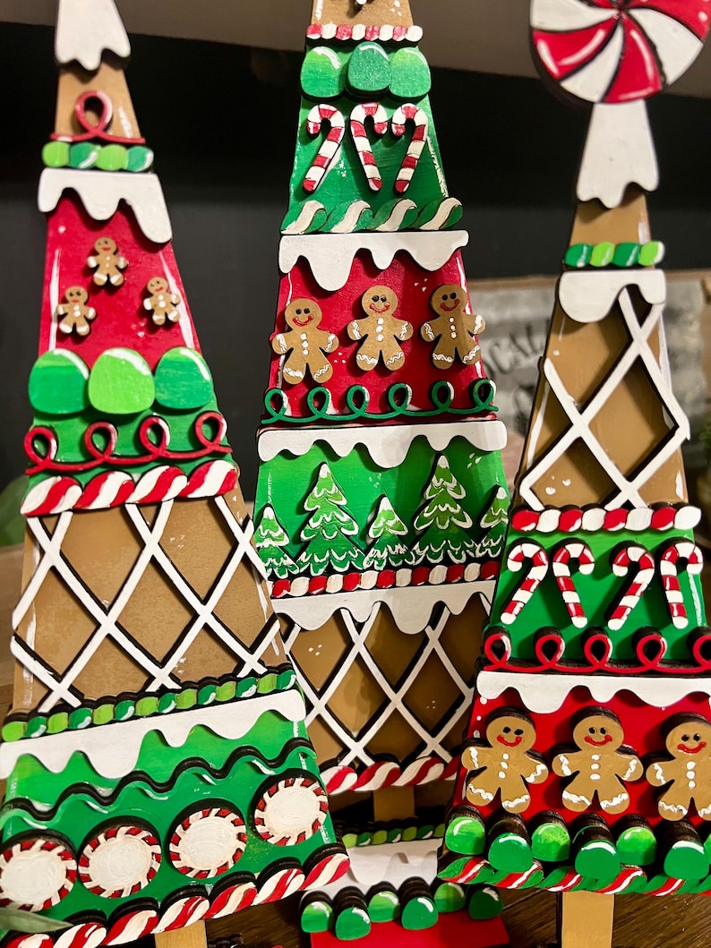 Set of 3 Gingerbread Wooden Trees - Etsy