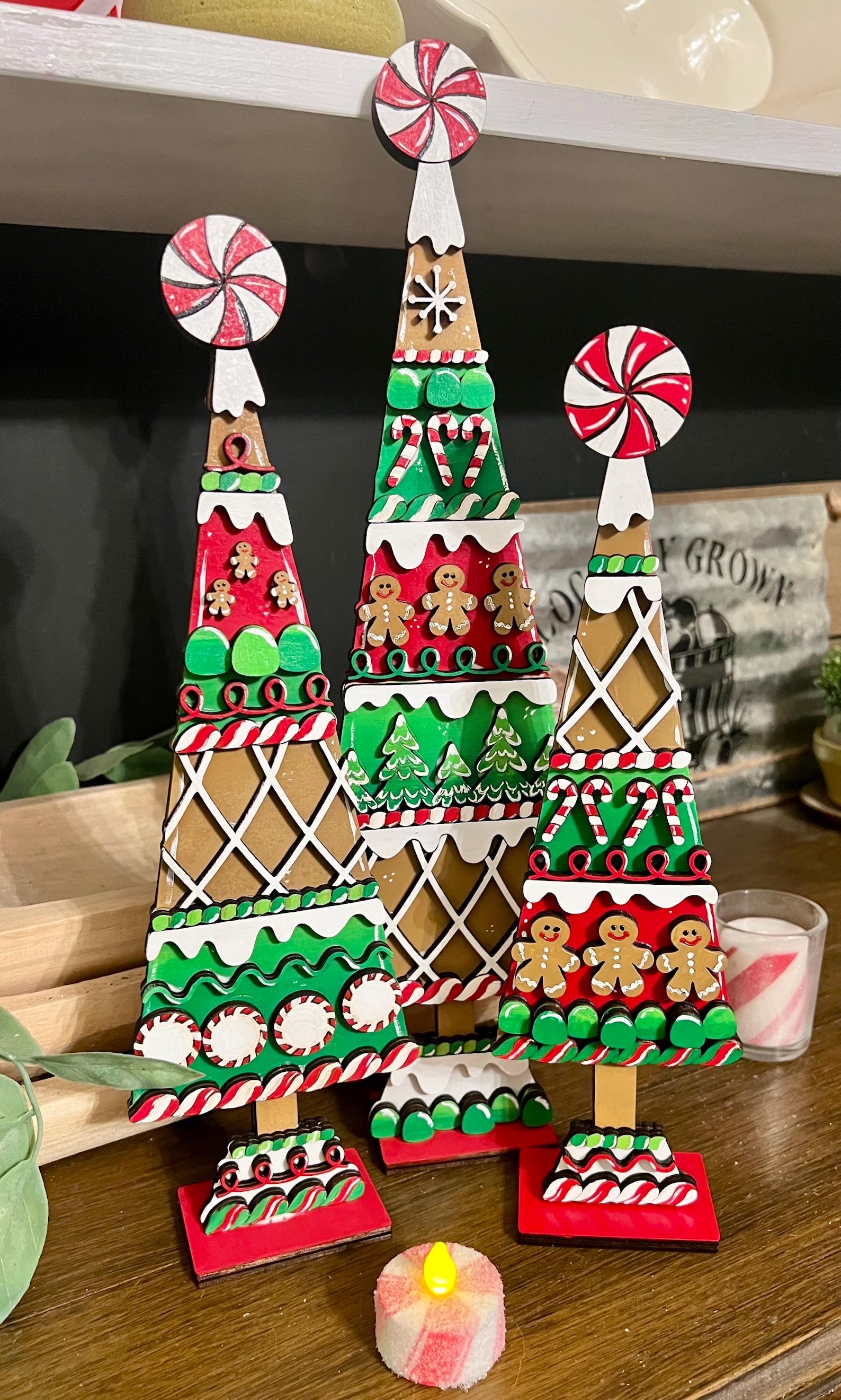 Set of 3 Gingerbread Wooden Trees - Etsy