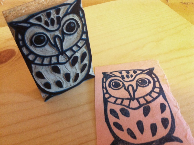 Owl Stamp Hand Carved Linoleum 2 X 3 Made to Etsy