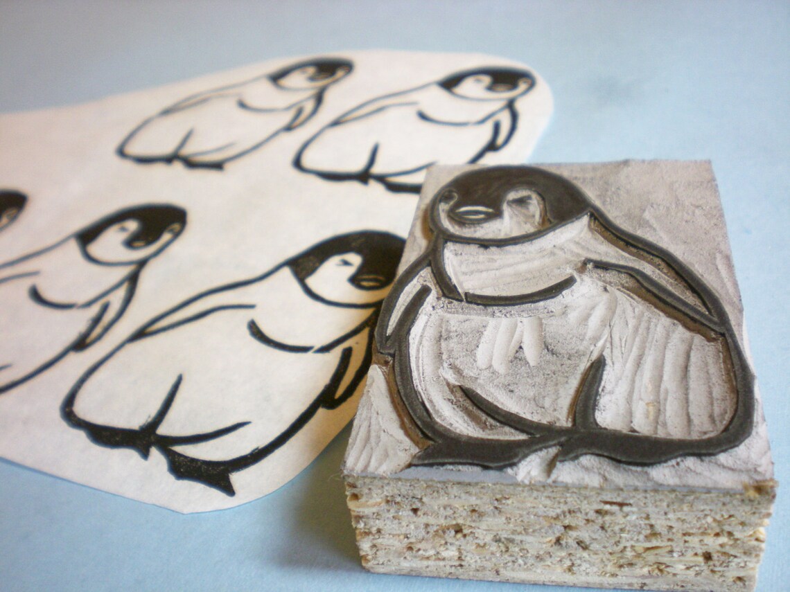 Baby Penguin Stamp Hand Carved Linoleum Block 2 X Etsy